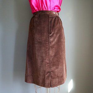 70's Dark Brown Wide Wale Corduroy Skirt by Evan Picone